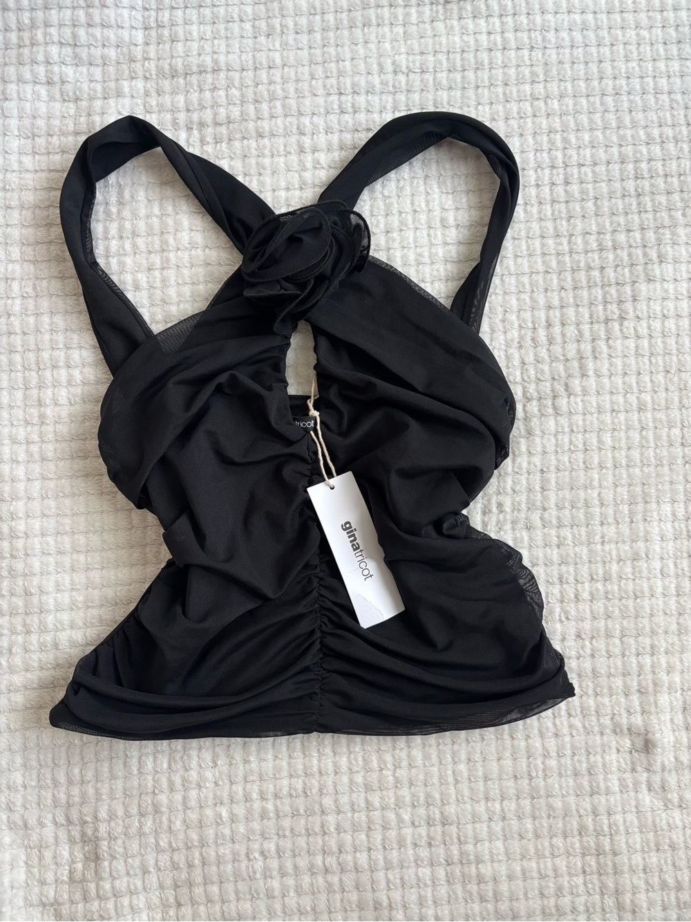 Gina Tricot Black Ruched Twist-Front Crop Top